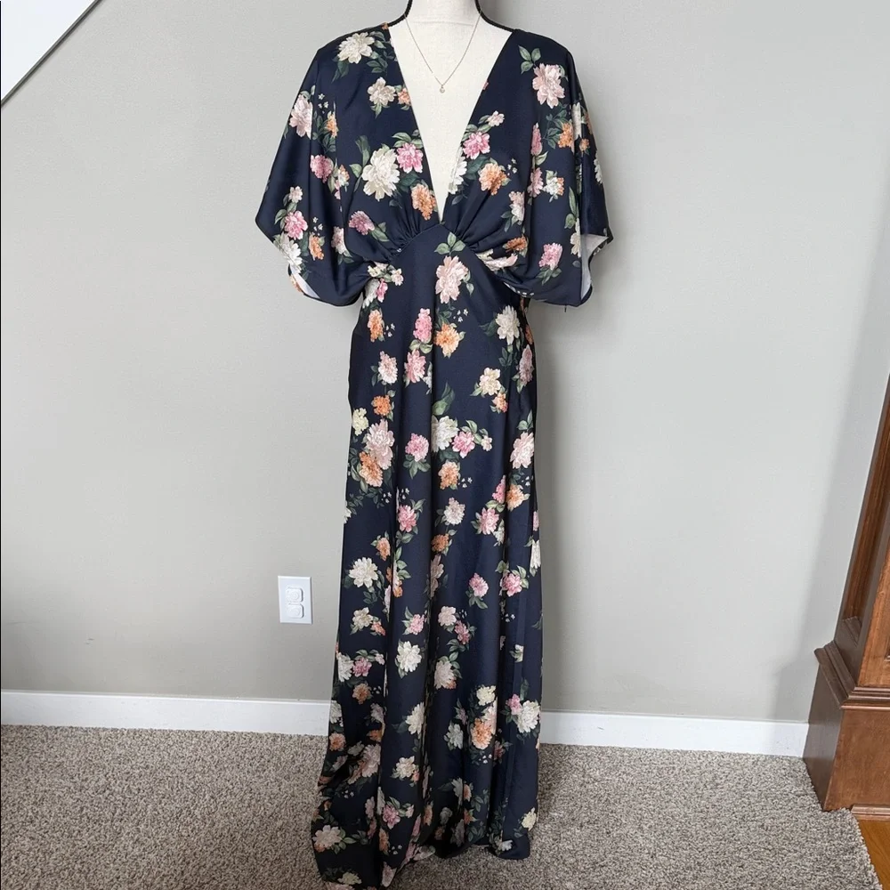 BHLDN Leila Deep-V Flutter Sleeve Gown - Picture 1 of 7